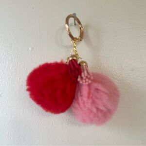 Red & Pink Pom Pom Keychain with Tassels